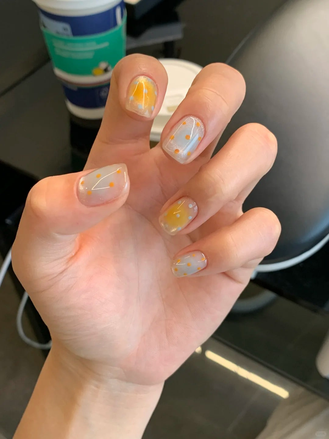 Siva Nail, Pastel Cloud, Orange Dotted Handmade Press on Nails