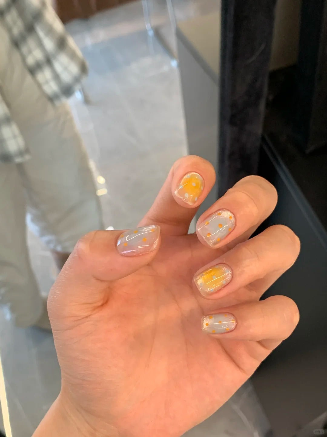 Siva Nail, Pastel Cloud, Orange Dotted Handmade Press on Nails