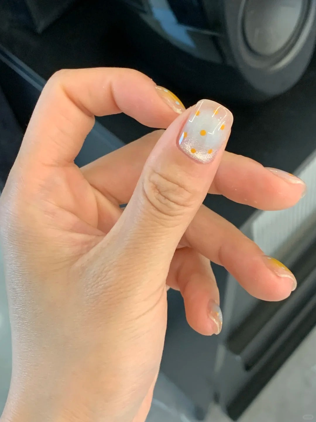 Siva Nail, Pastel Cloud, Orange Dotted Handmade Press on Nails