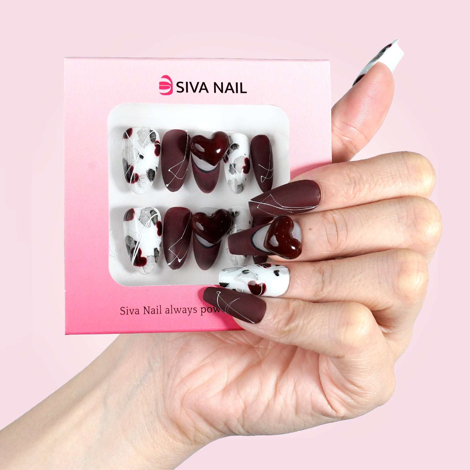 Siva Nail, Crimson Romance, Valentine's Day Press on Nails