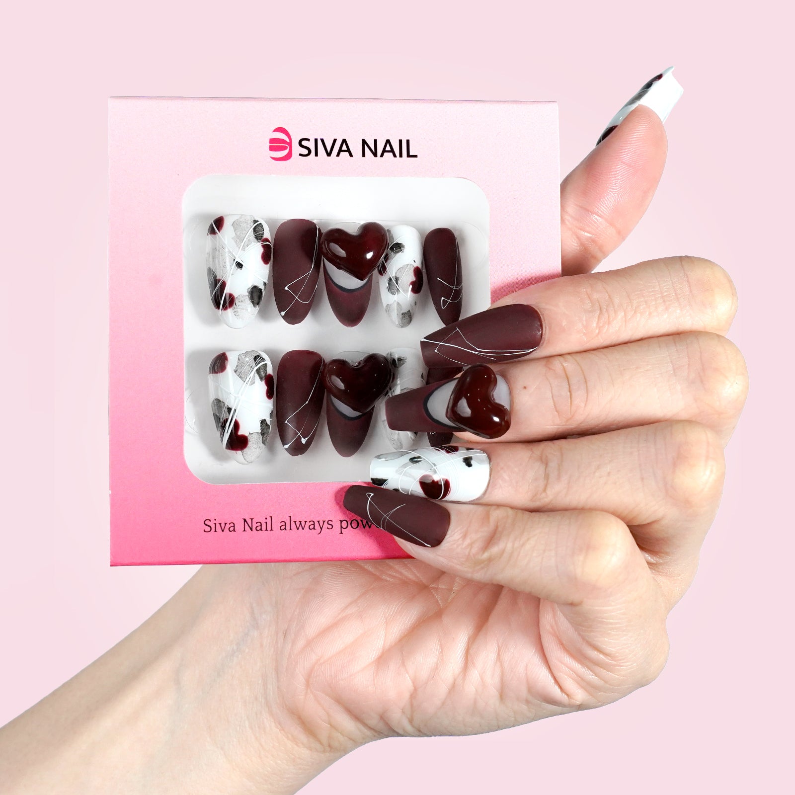 Siva Nail, Crimson Romance, Valentine's Day Press on Nails