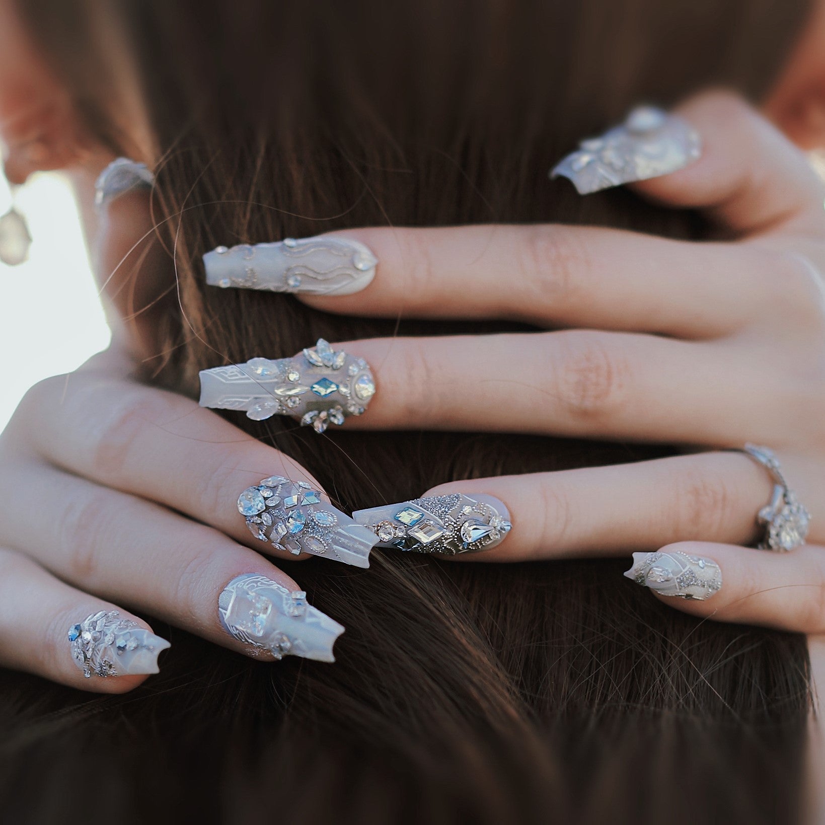 Siva Nail, Crystal Crown, Glamorous Handmade Press on Nails