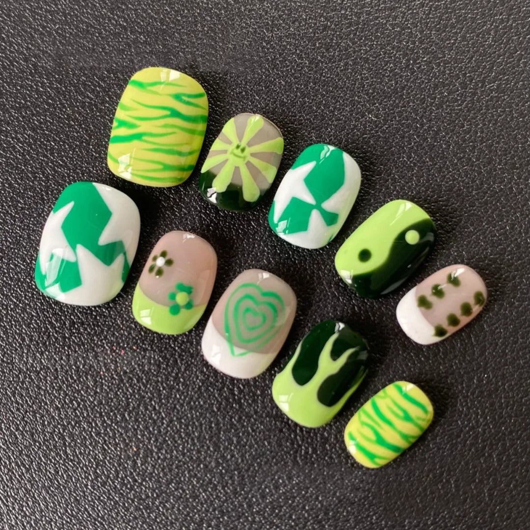 Siva Nail, Jungle Pop, Green Abstract Handmade Press on Nails