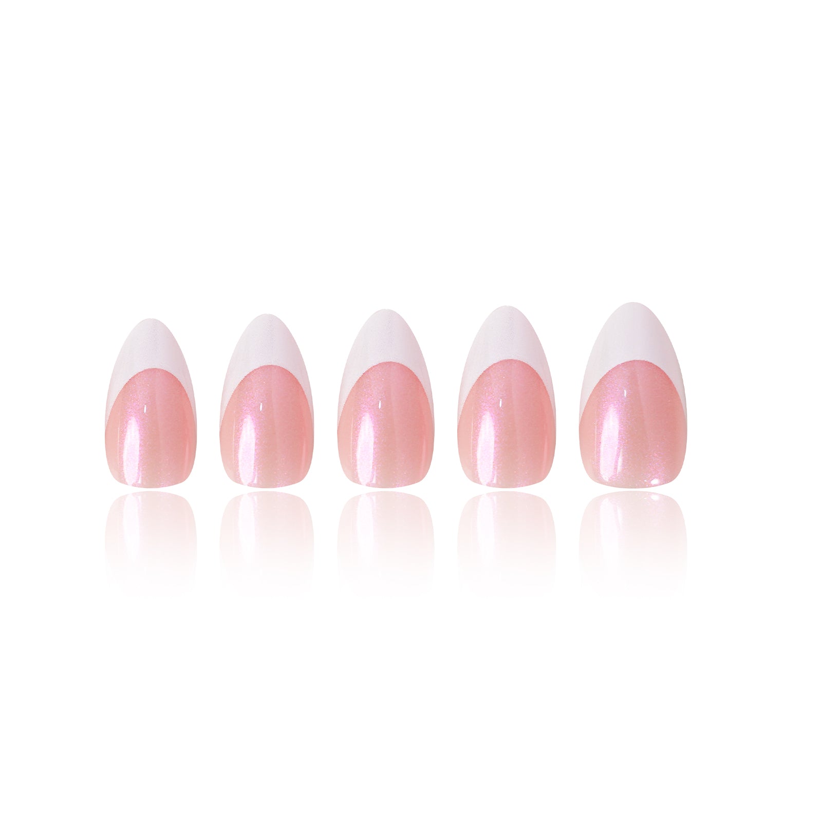 Siva Nail, Pink Chrome French Tips Press On Nails, Short Almond Nails, Pink and White Gel Nails, 32 Pcs, 16 Sizes