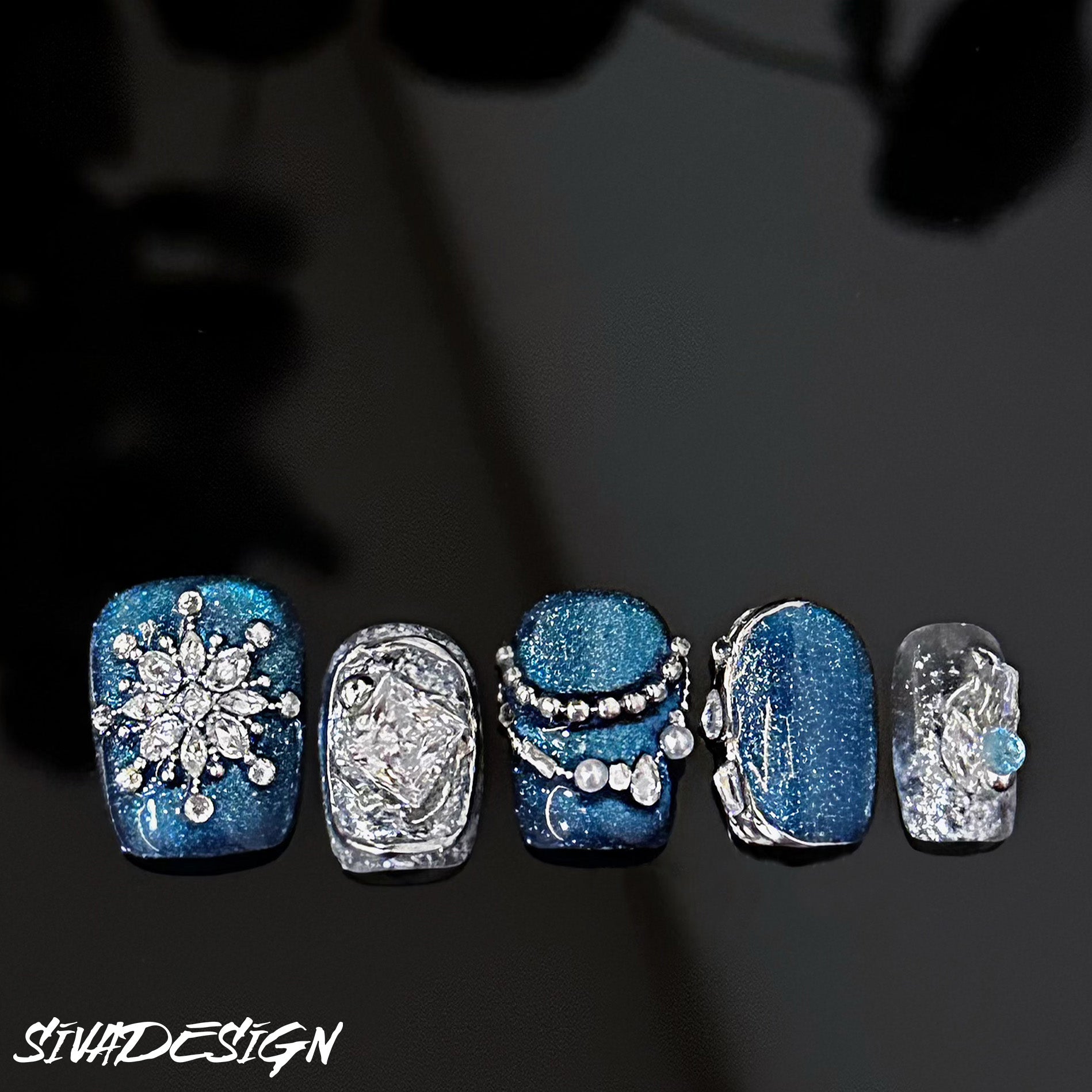 Siva Nail, Arctic Shine, Blue Shining Style Press on Nails