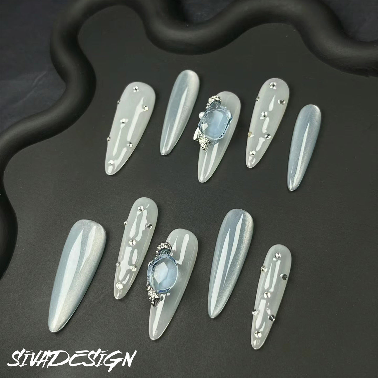 Siva Nail, Chilled Charms, Icy Elegance Style Handmade Press on Nails