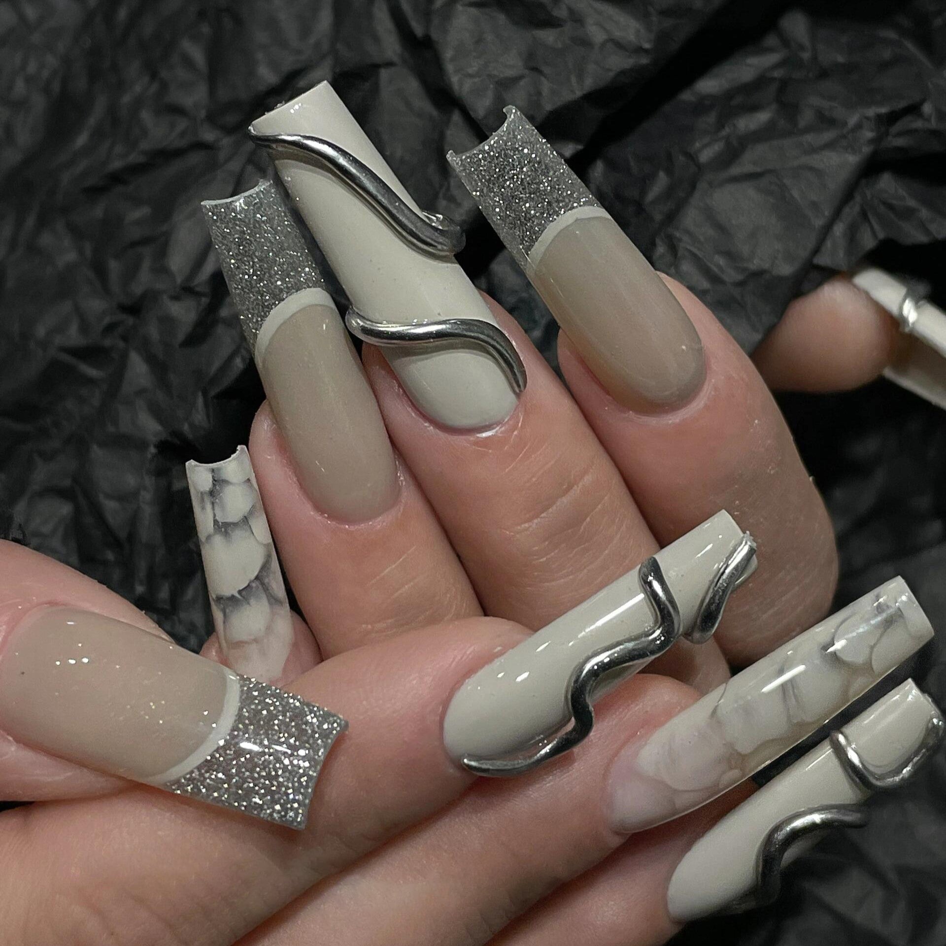 Siva Nail, Chrome Contours, Modern Chic Style Handmade Press on Nails