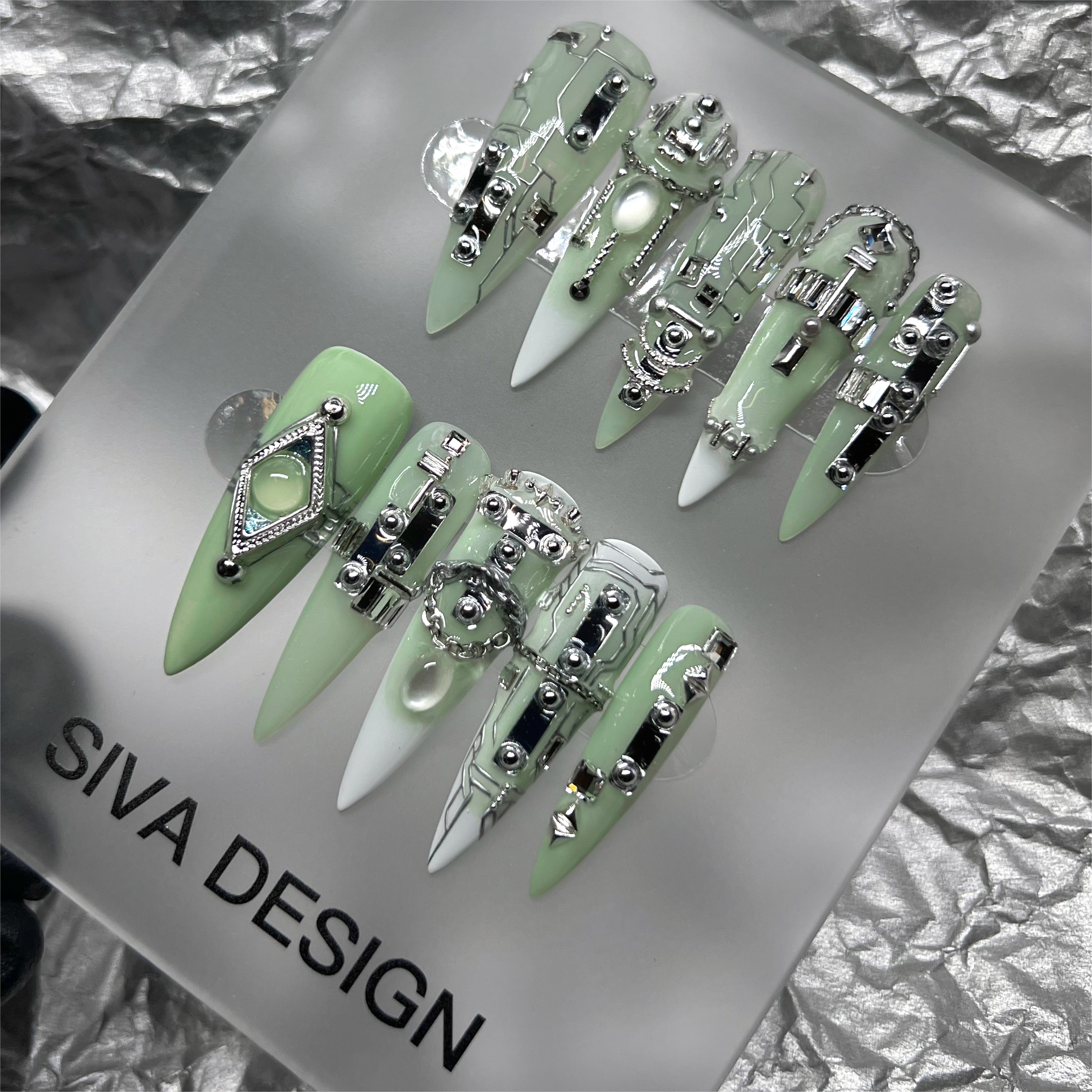 Different styles of Sage Green Nails