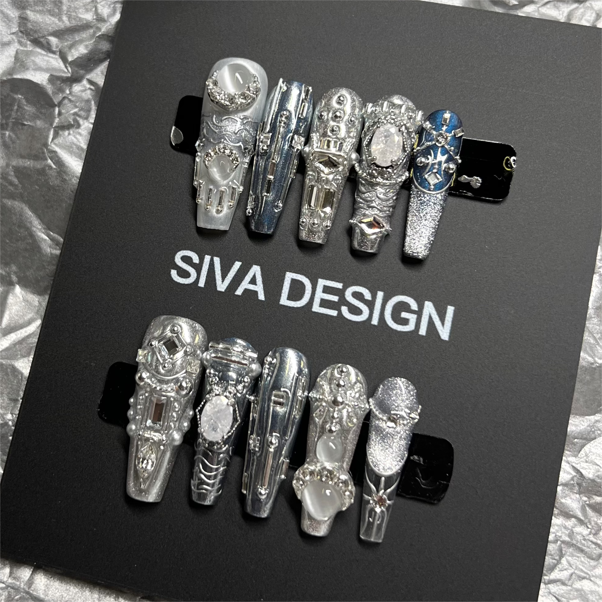 Siva Nail, Chrome Majesty, Metal Style Acrylic Press on Nails