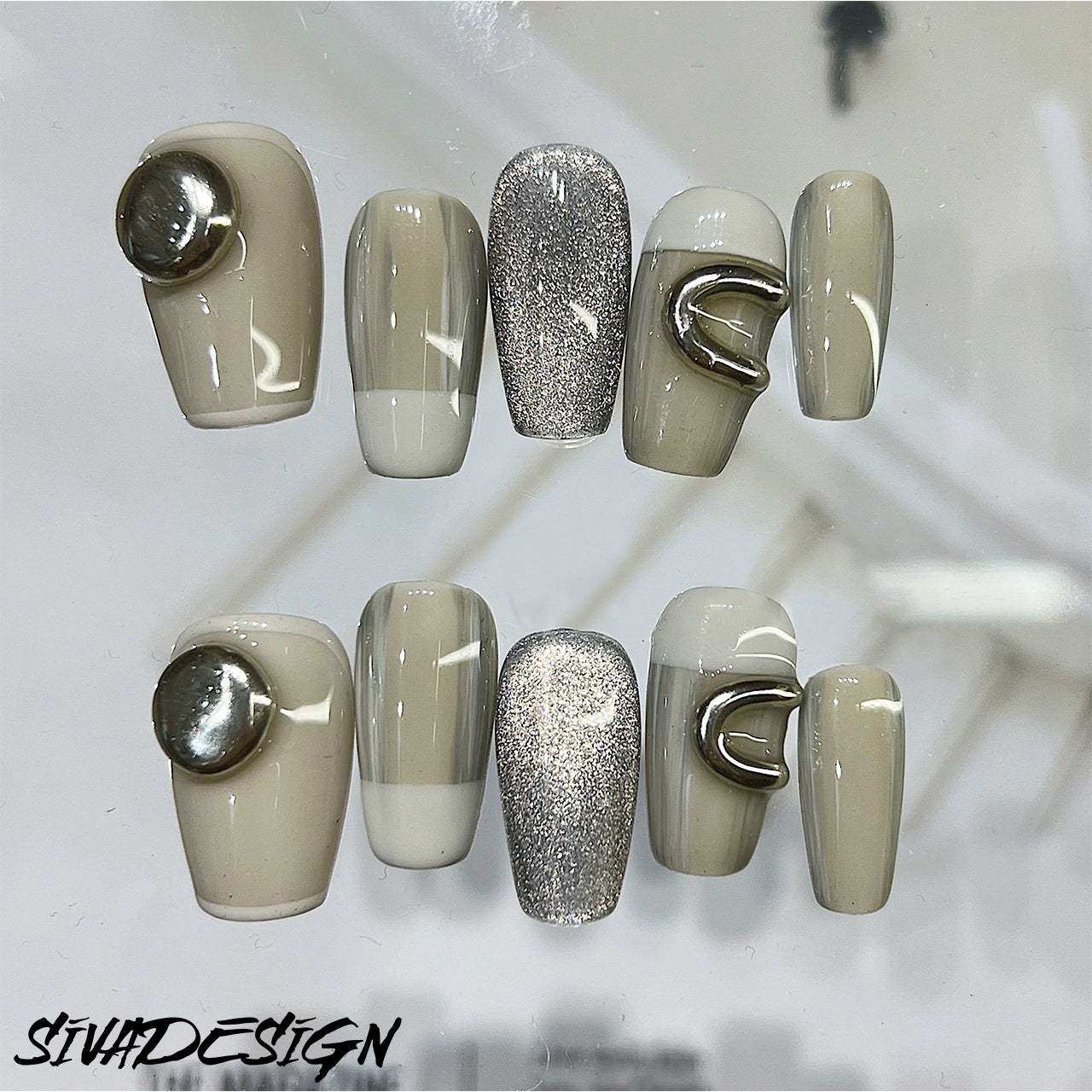 Siva Nail, Silver Sage, Autumn Handmade Press on Nails