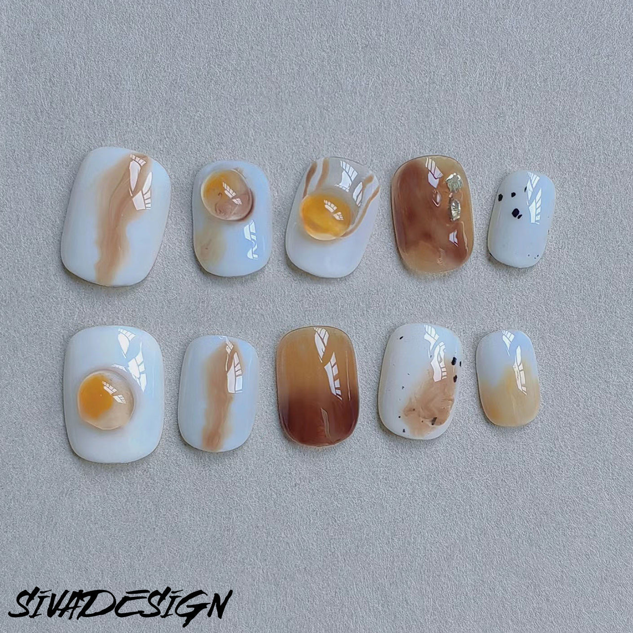 Siva Nail, Autumn Swirl, Marble Handmade Press on Nails