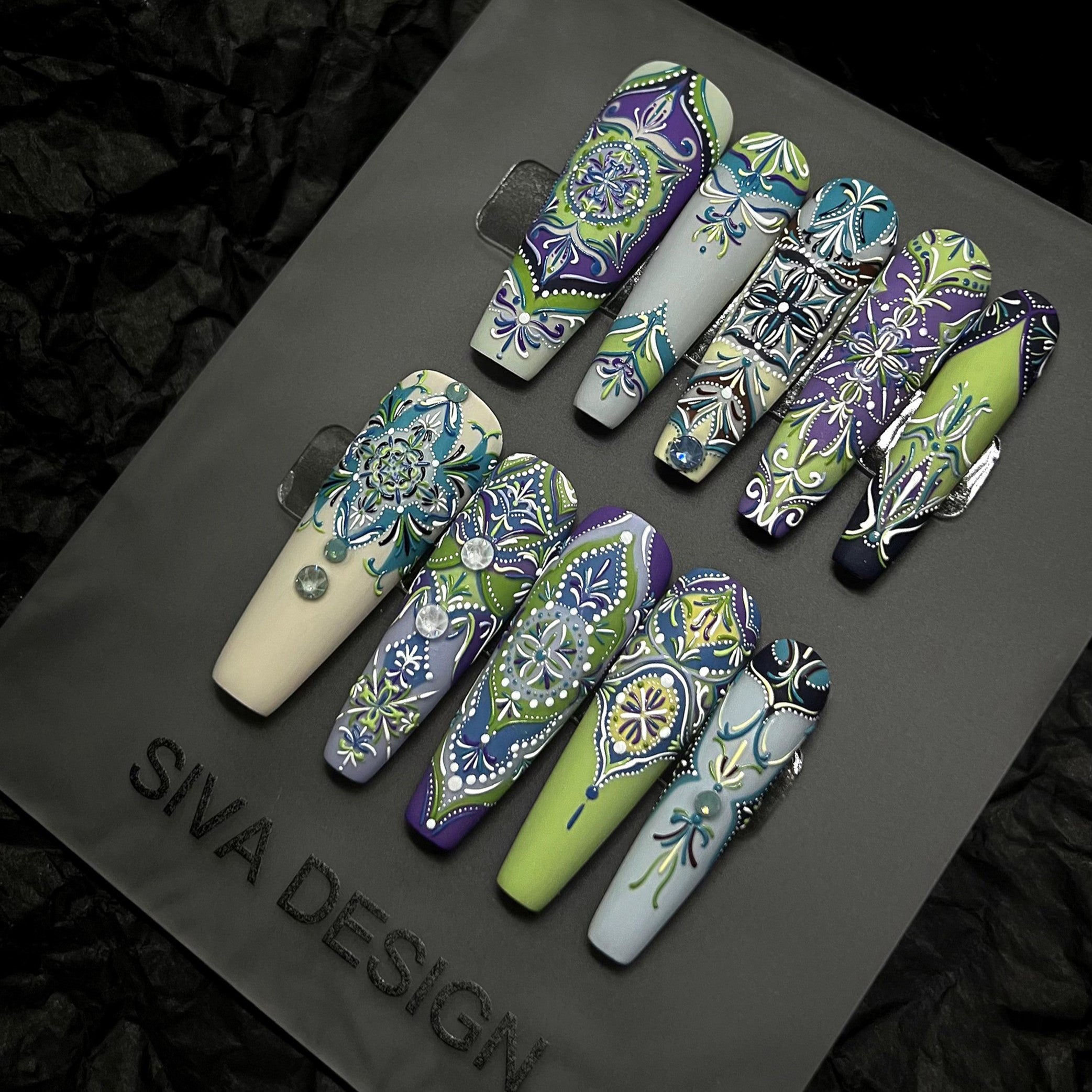 Siva Nail, Verdant Mosaic, Botanical Handmade Press on Nails