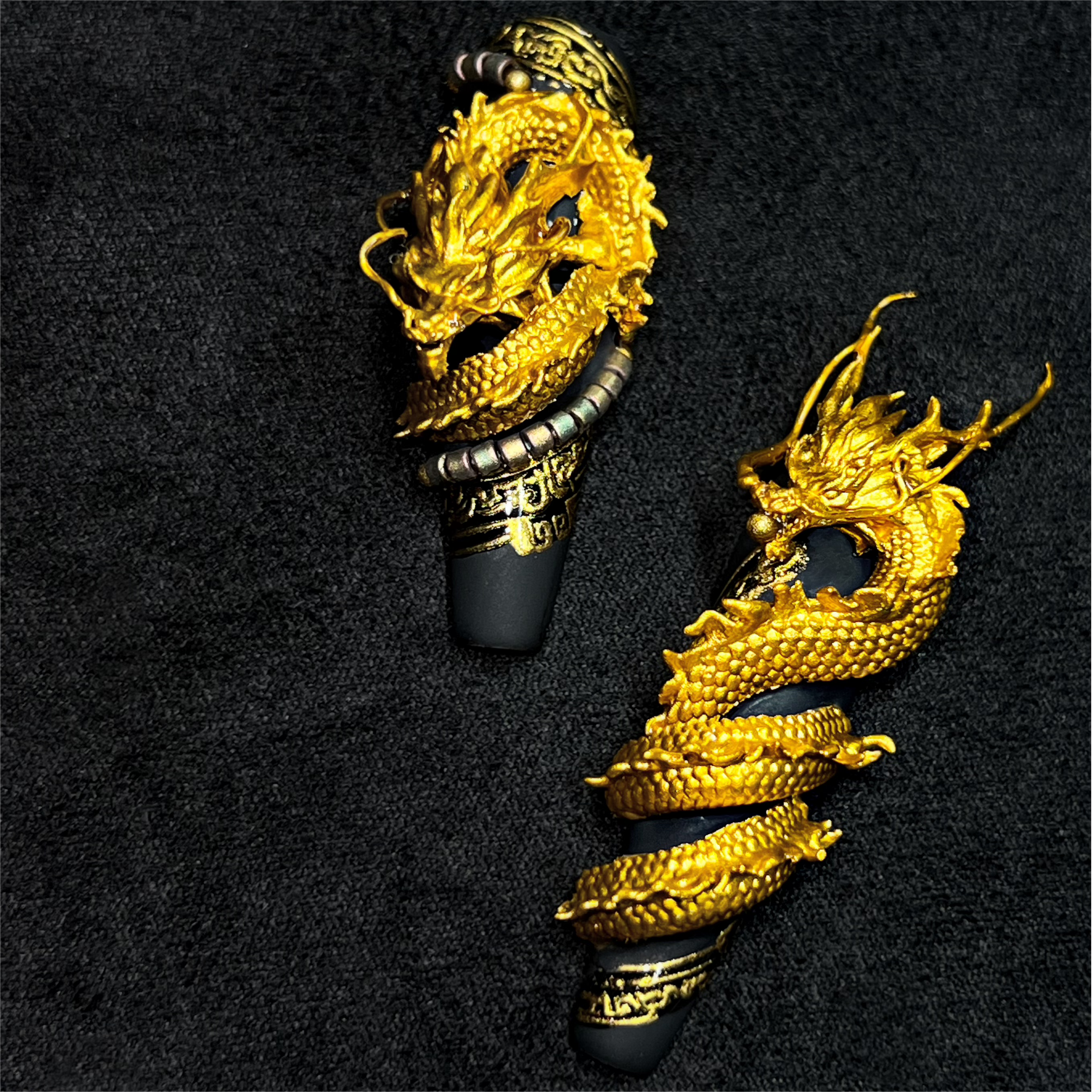 Luxury Black and Gold Dragon Nail Art Design