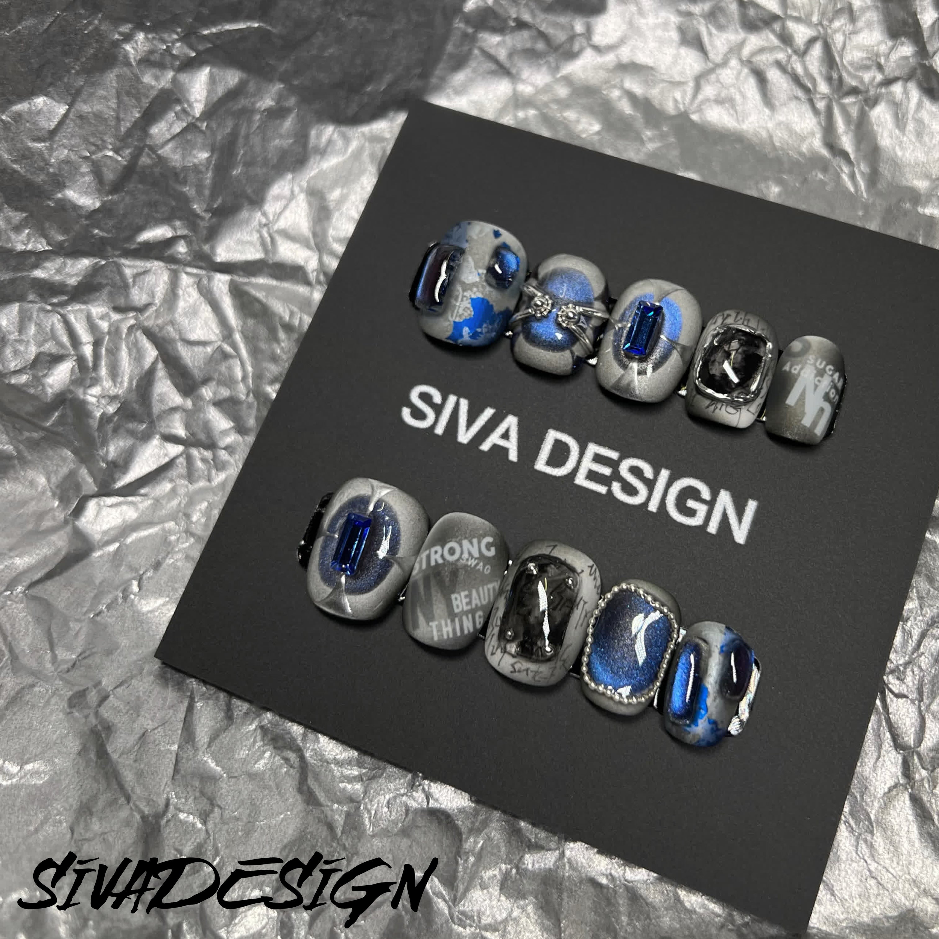 Siva Nail, Icy Azure, Modern Metallics, Handmade Press on Nails