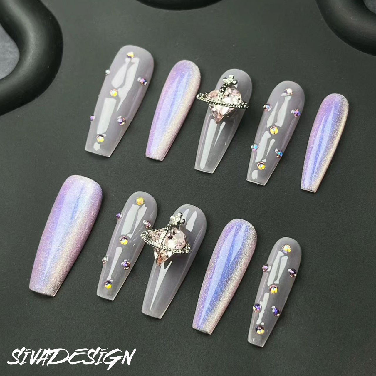 Siva Nail, Lavender Luxe, Coffin Handmade Press on Nails