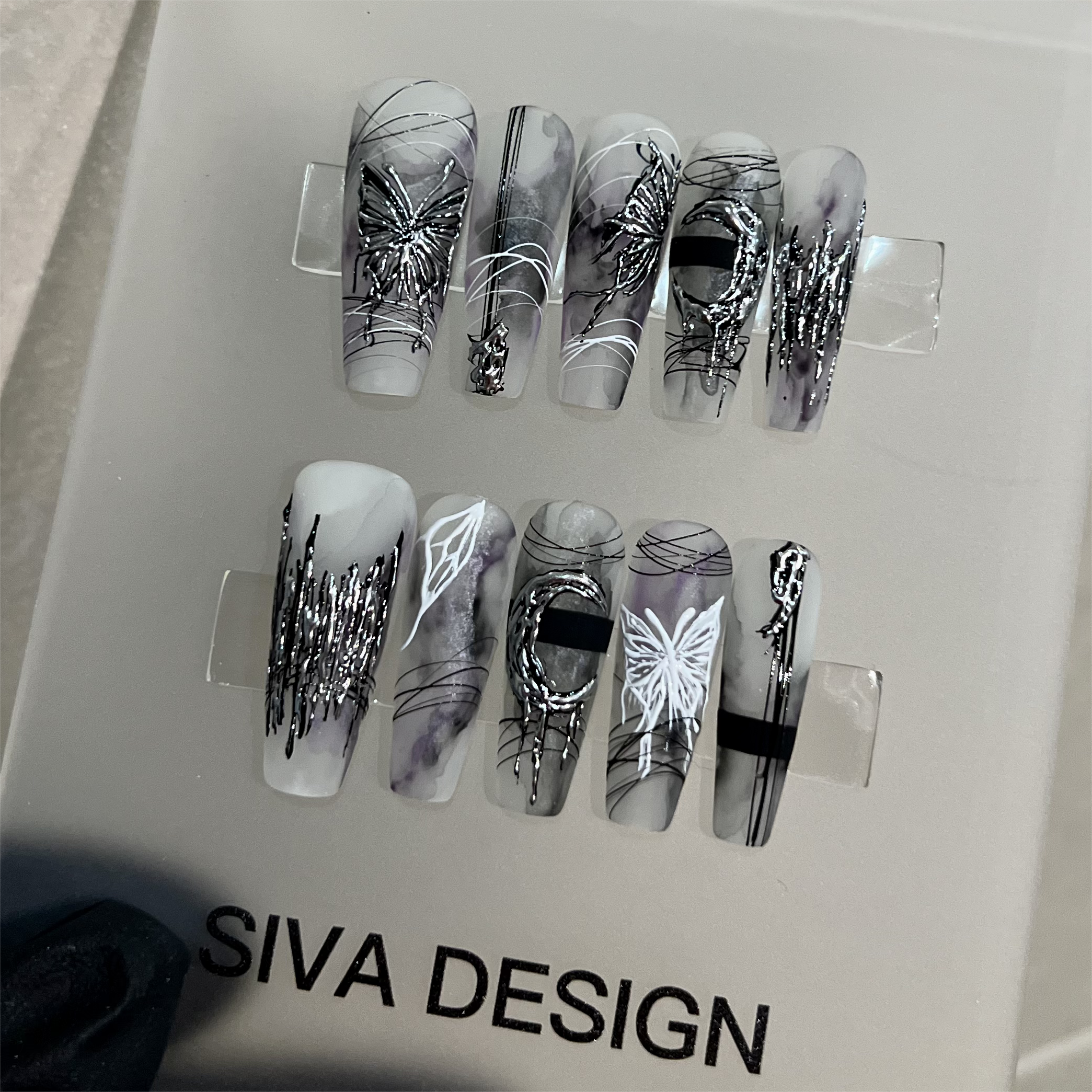 Siva Nail, Line, Abstract Artistic Handmade Press on Nails