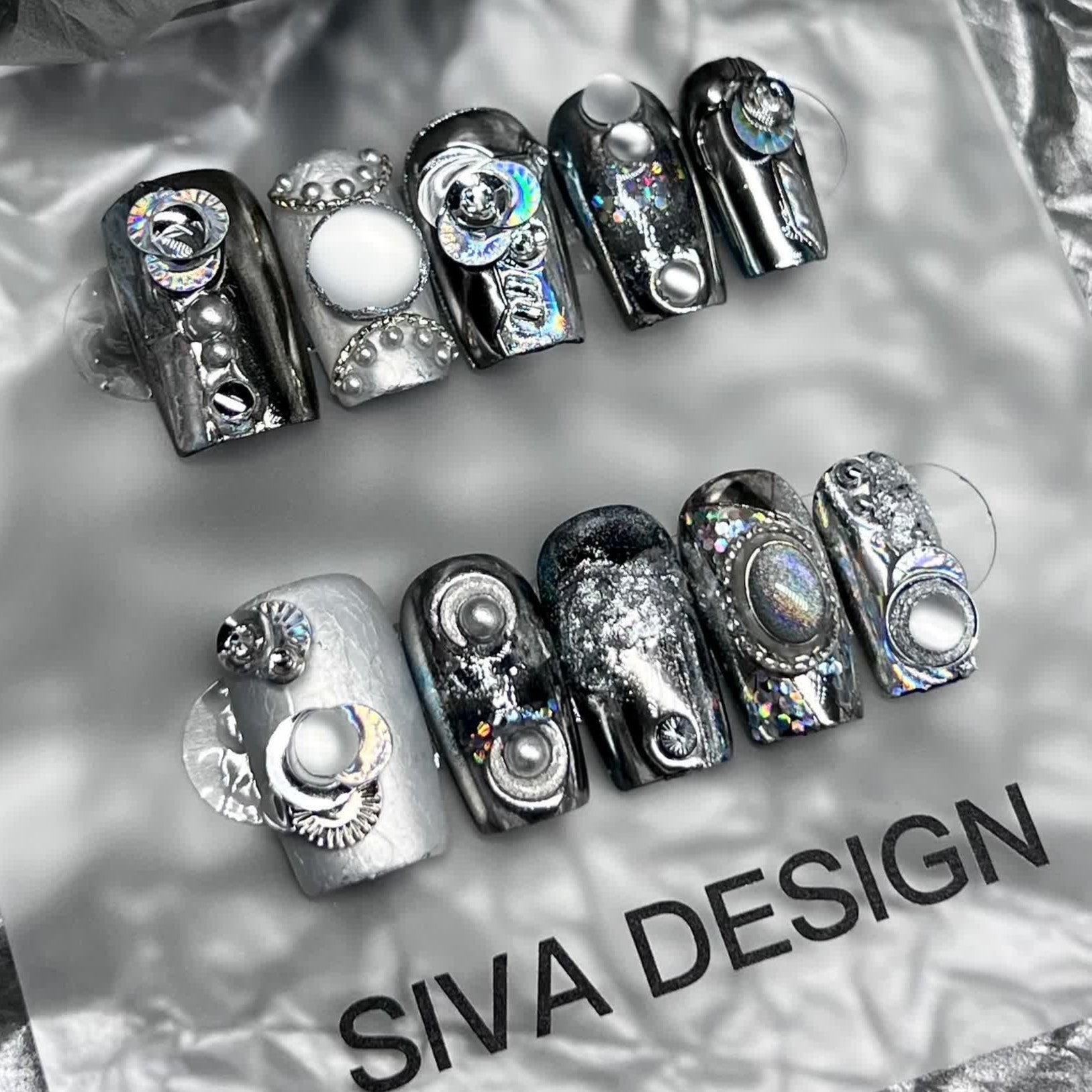 Siva Nail, Moonstone Mystery, Galactic Glam, Handmade Press on Nails