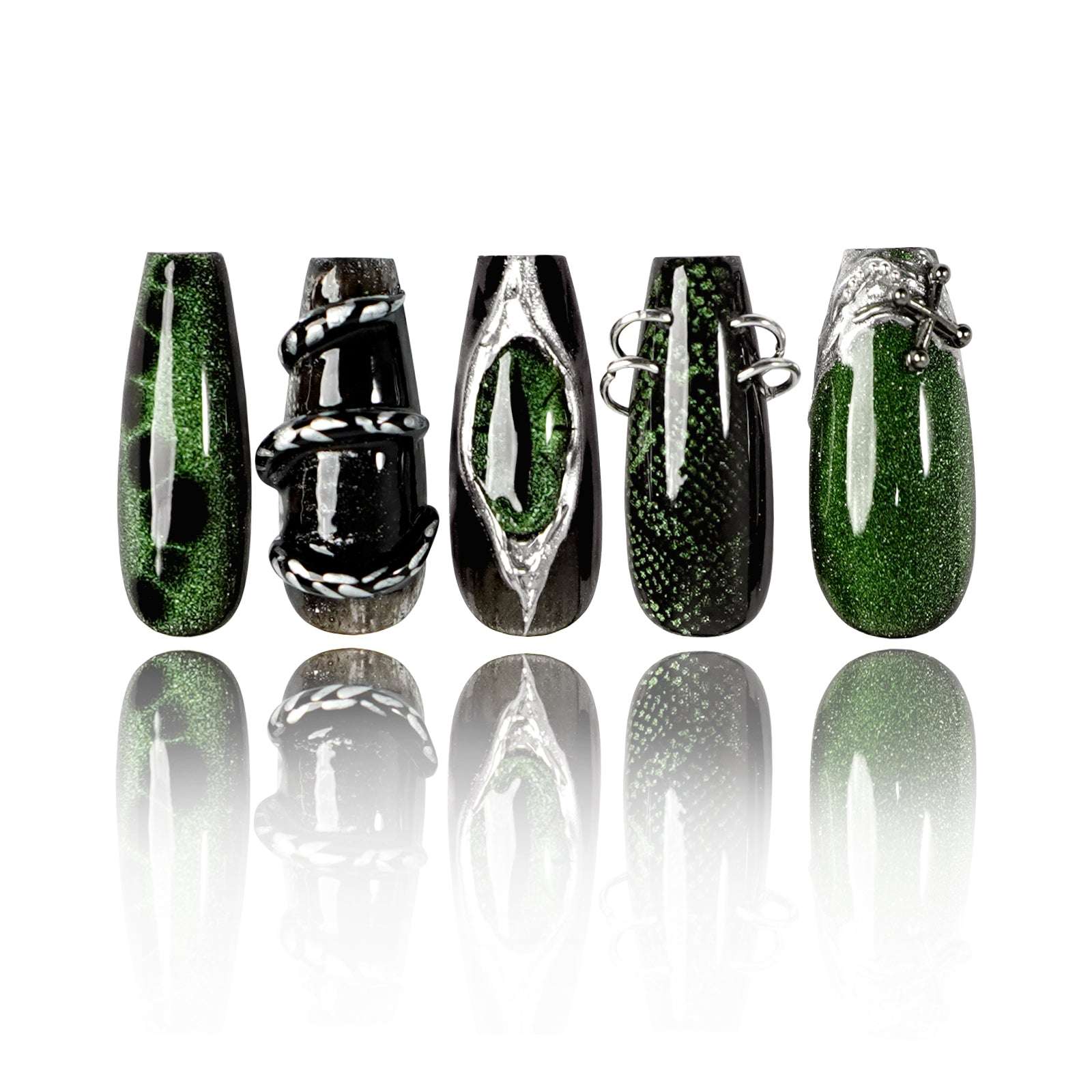 Siva Nail, Mythic Metal, Stiletto Handmade Press on Nails