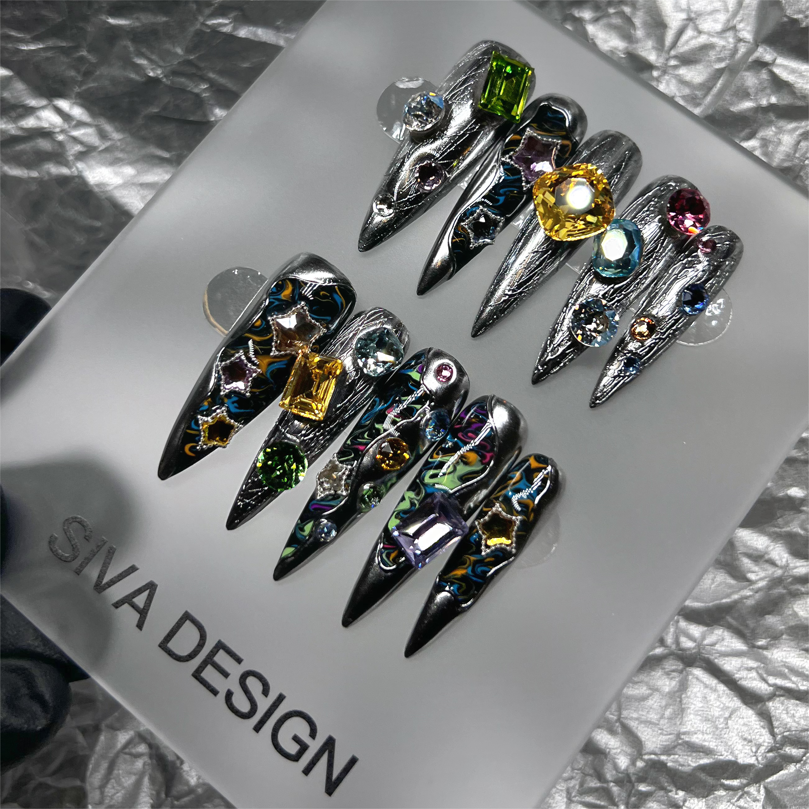 Siva Nail, Opulent Prism, Chrome Handmade Press on Nails