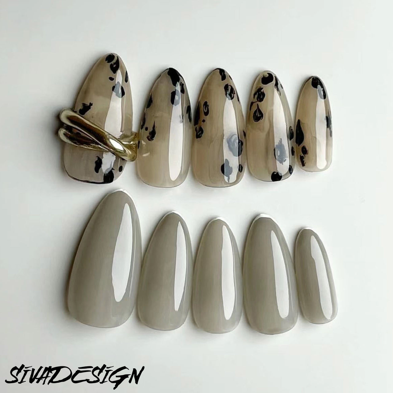 Siva Nail, Polka Dot Parade, Chic Neutral Leopard, Acrylic Handmade Press on Nails