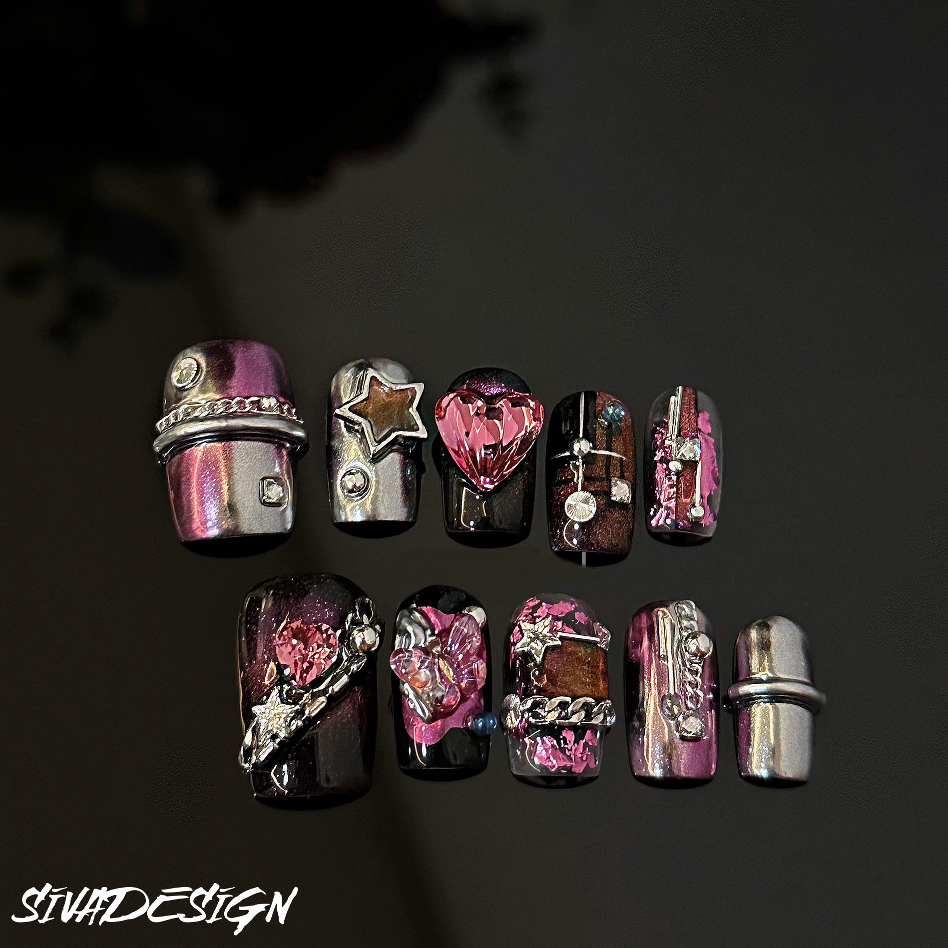 Siva Nail, Punk Princess, Edgy Chic Handmade Press on Nails