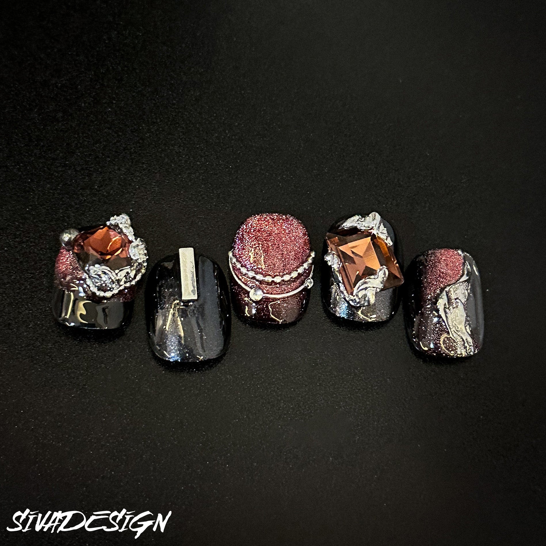 Siva Nail, Ruby Crown, Regal Chic Handmade Press on Nails