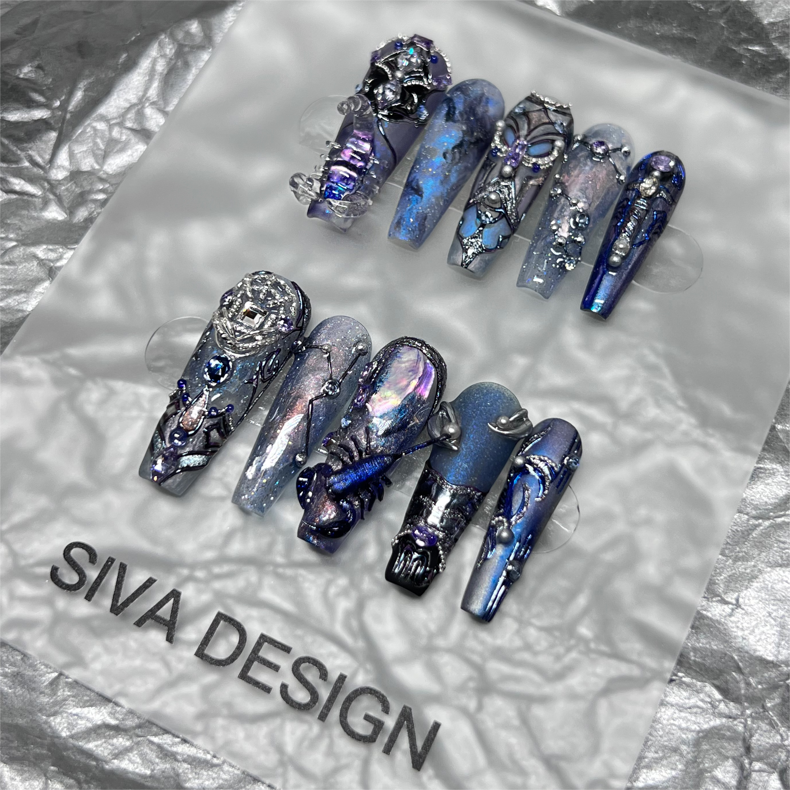 Siva Nail, Scorpio Galaxy, Cosmic Scorpion, Handmade Press on Nails