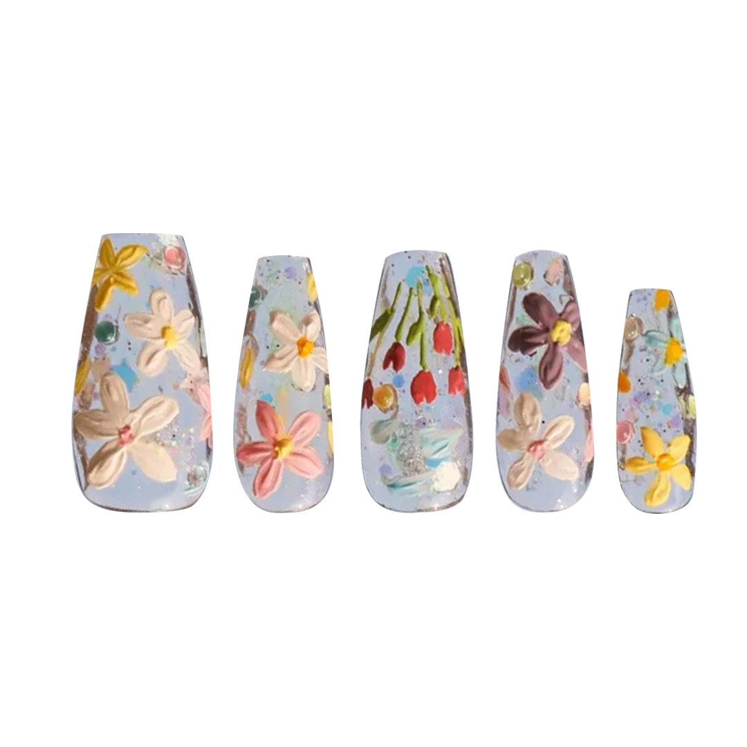 Siva Nail,3D Floral Garden, Handmade Press on Nails