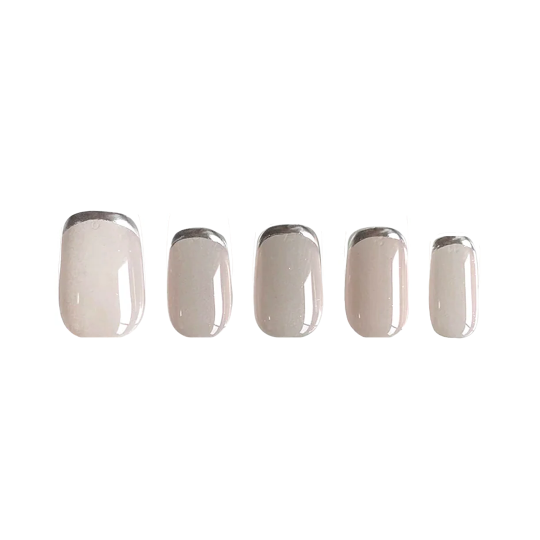Siva Nail, Alabaster Gleam, Silver French Style Press on Nails