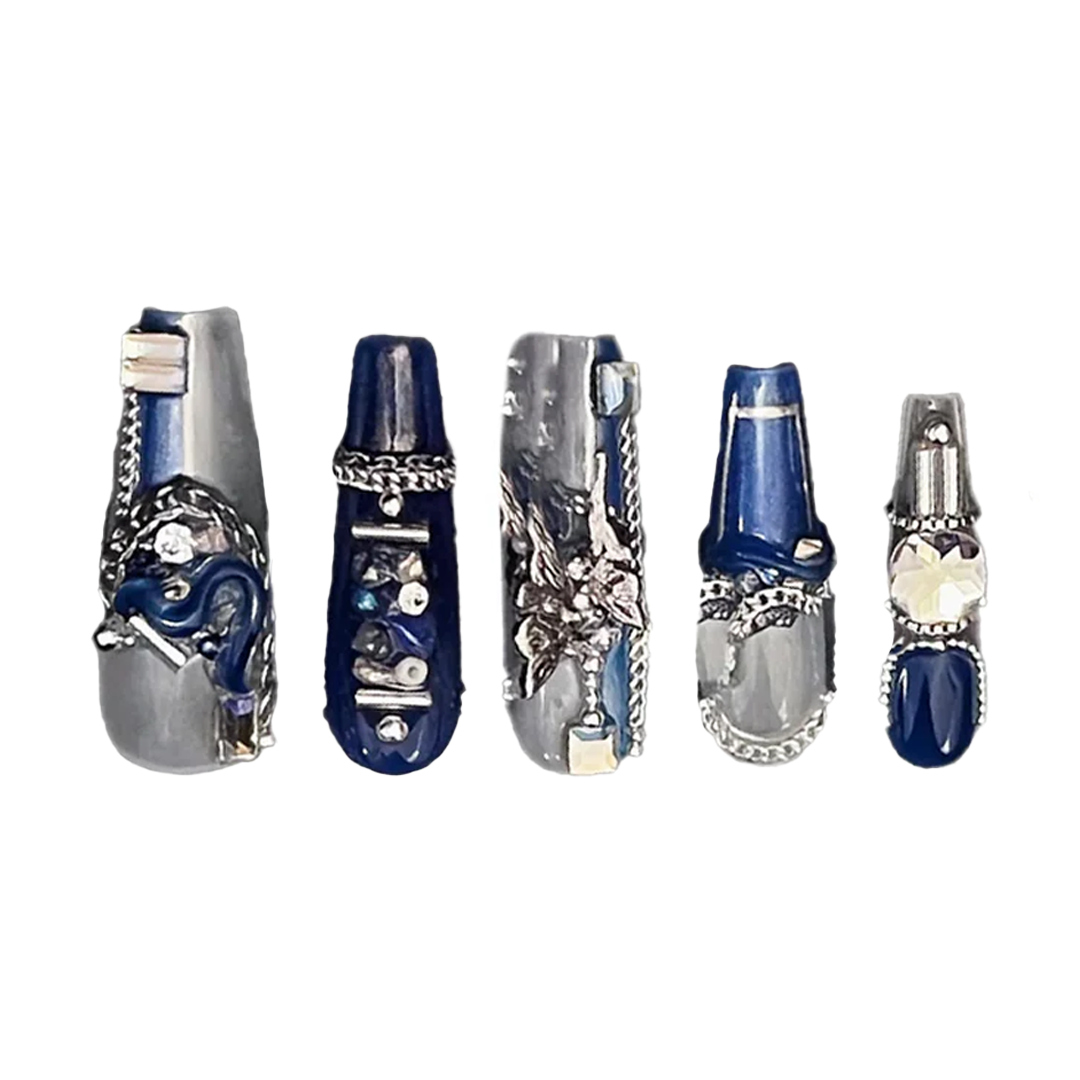 Siva Nail, Azure Regalia, Blue Mechanical Style Press on Nails