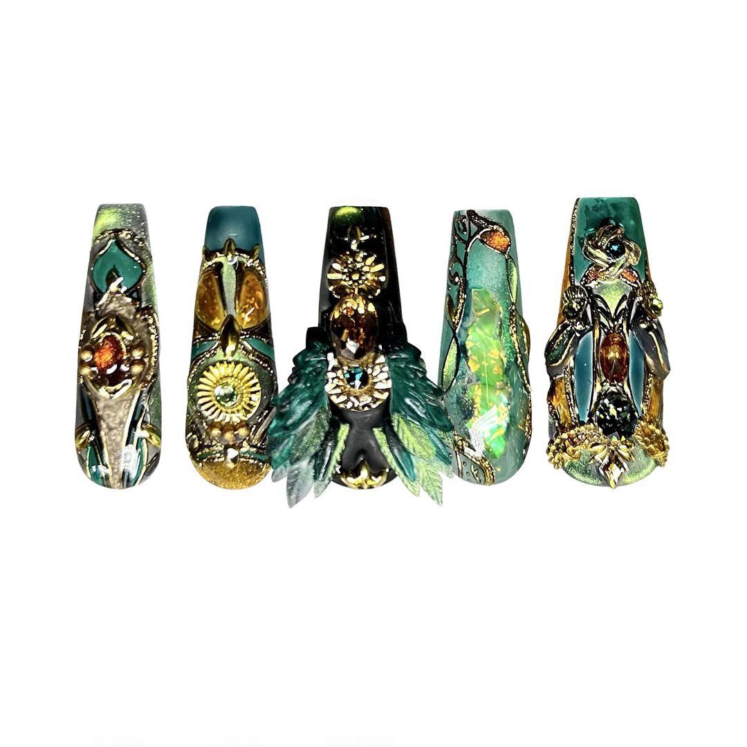 Siva Nail, Black Panther, Tribal Civilization Green Press on Nails