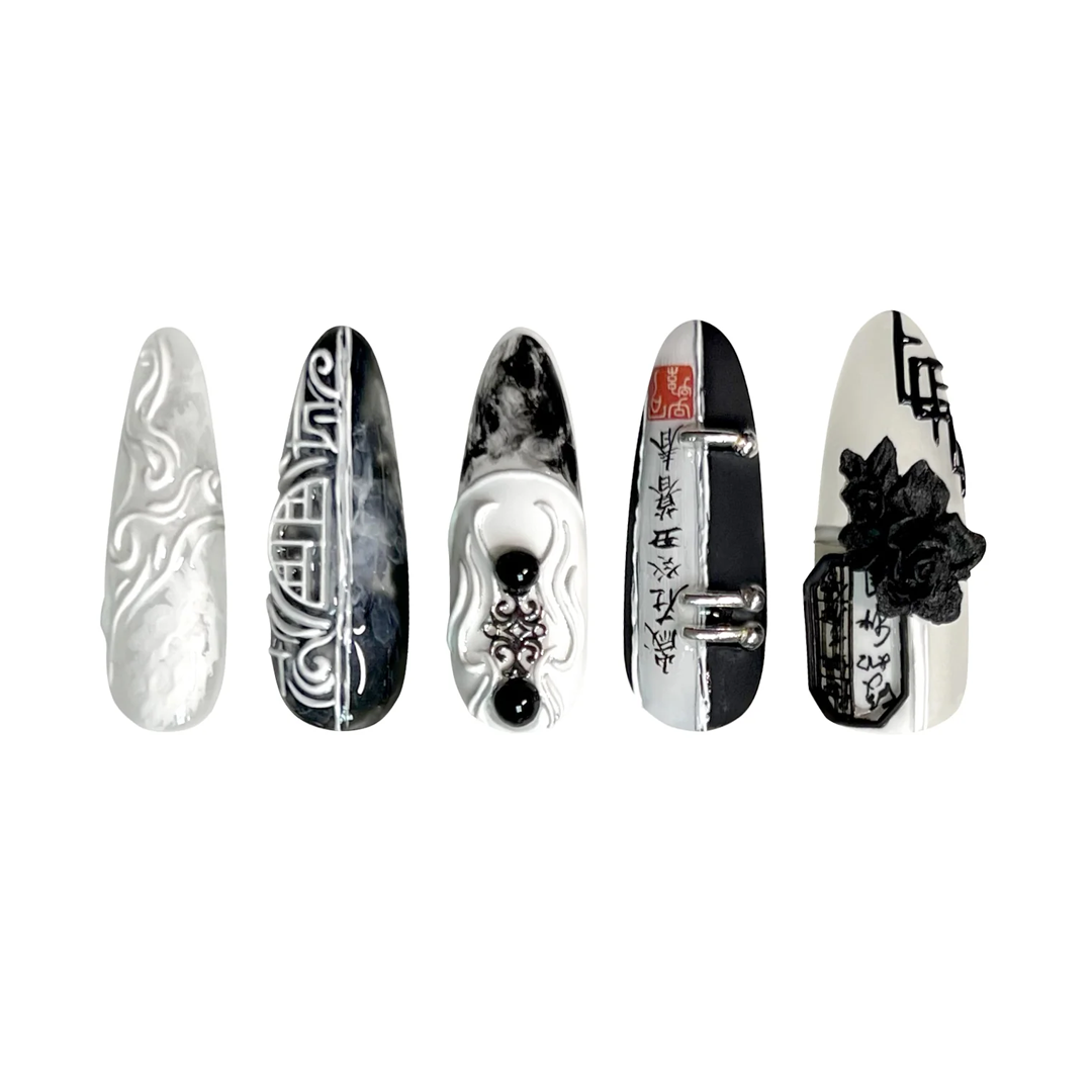 Siva Nail, Black and White, Chinese Style Press on Nails