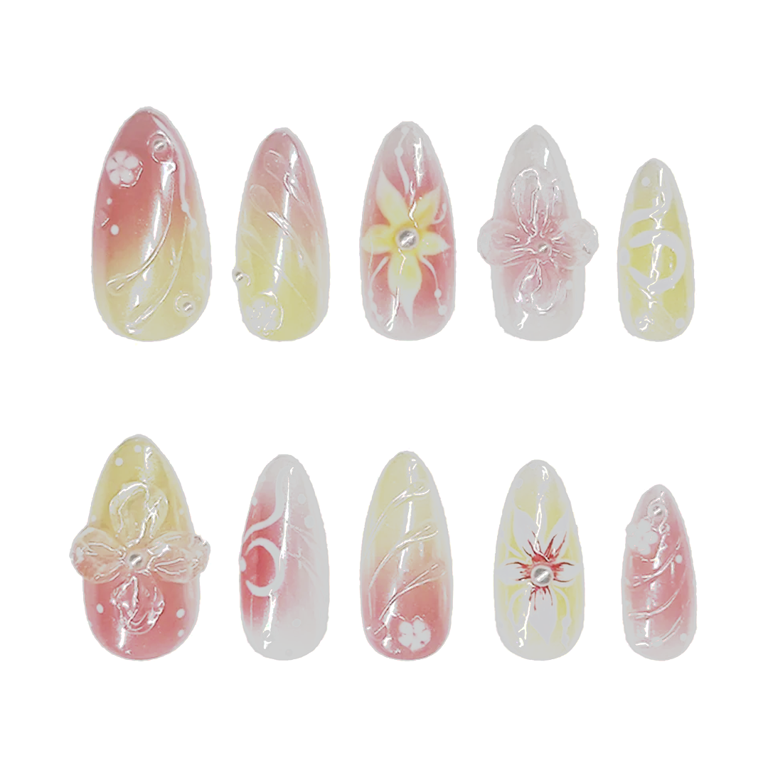 Siva Nail,Bloomed Garden, 3D Floral Art Stiletto Nails Handmade Press-On Nails