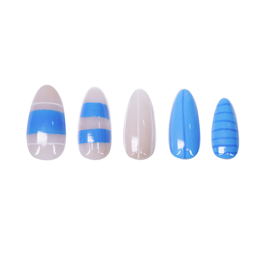 Siva Nail, Blue Pop, Striped Graphic Handmade Press on Nails