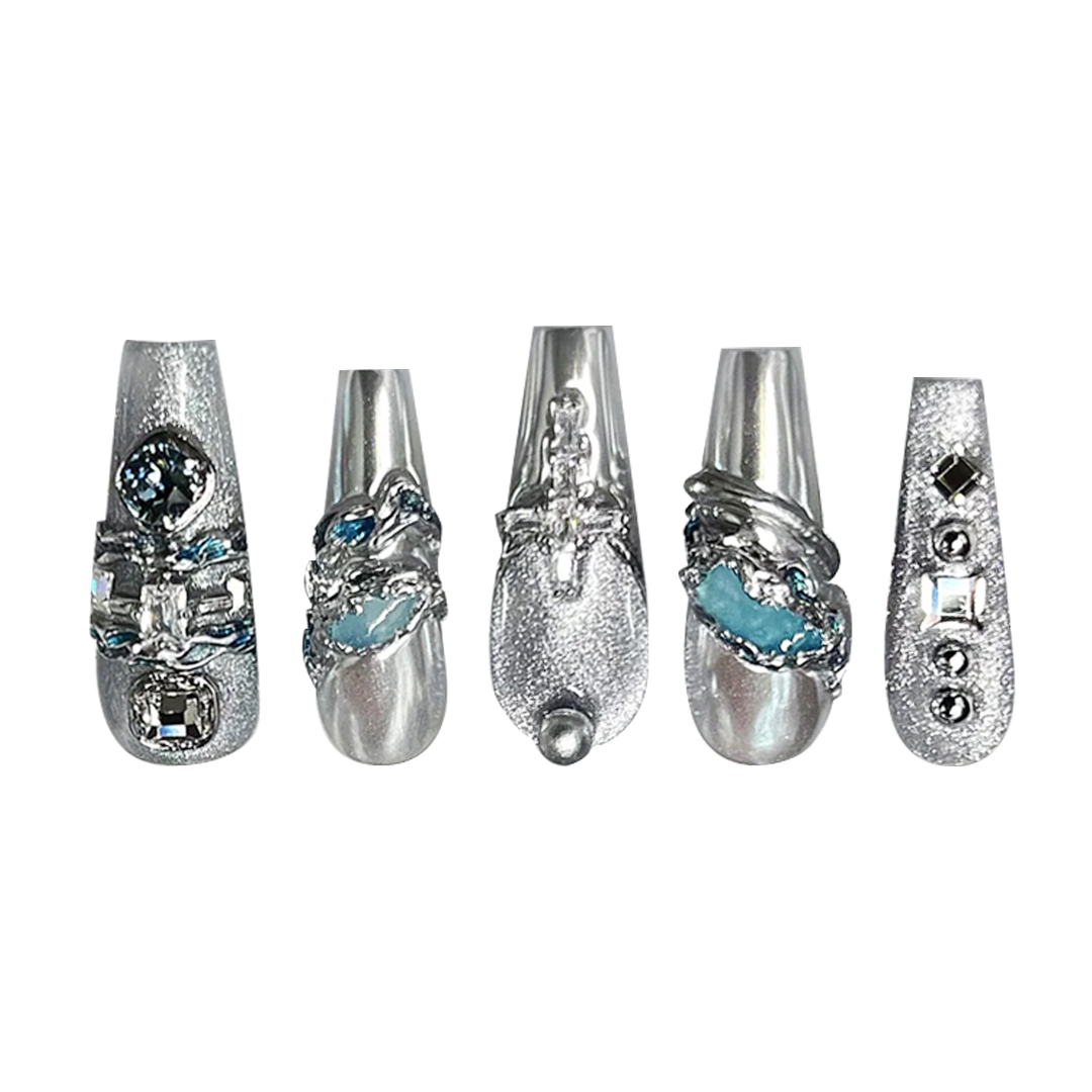 Siva Nail, Blue Shine, Metallic Press on Nails