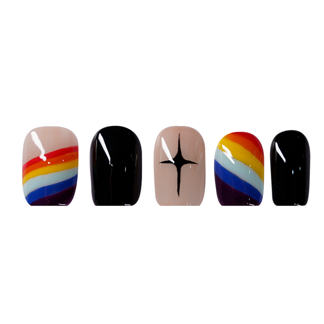 Siva Nail,Bold Arch Rainbow Oval Handmade Press on Nails
