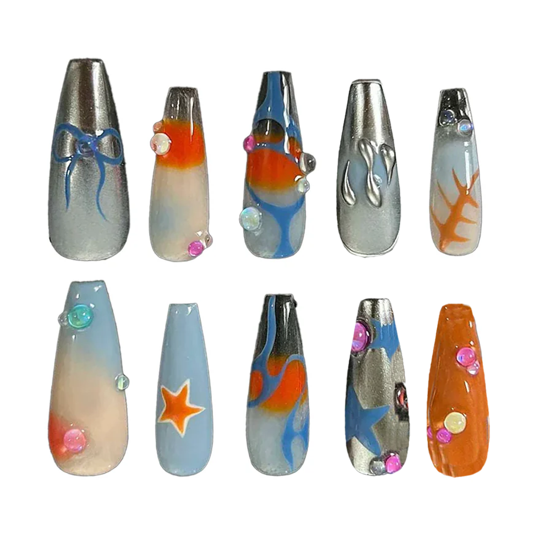 Siva Nail, Bright Swirl, Playfully Artistic, Handmade Press on Nails