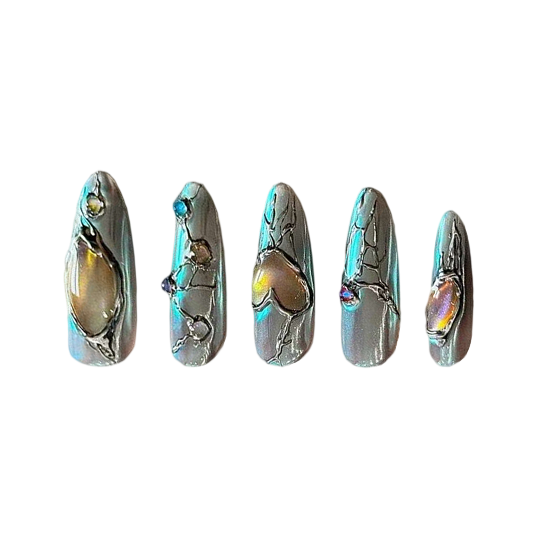 Siva Nail, Butterfly Trace, Metallic Gem Art, Handmade Press on Nails