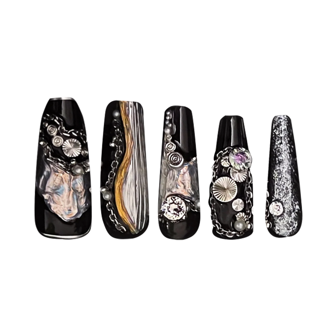 Siva Nail, Celestial Chains, Galactic Handmade Press on Nails
