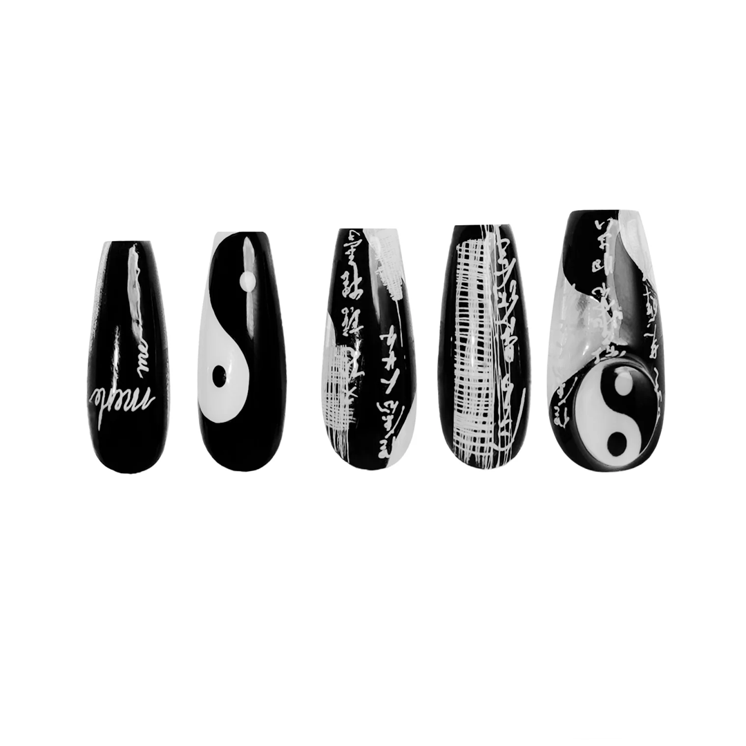 Siva Nail, Chaos, Black & White Harmony, Handmade Press on Nails