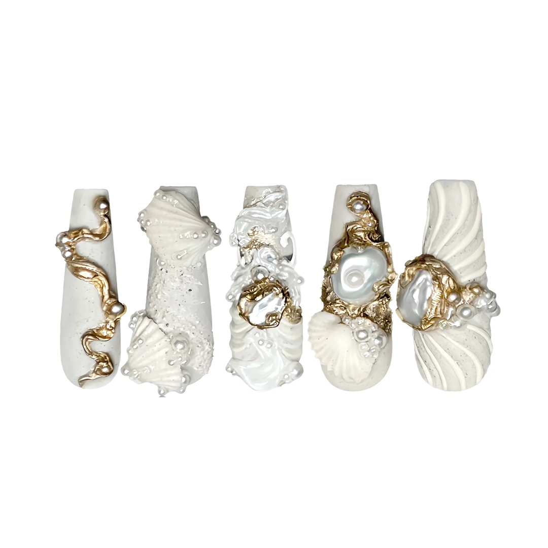 Siva Nail, Coastal Pearl, Luxury Handmade Press on Nails