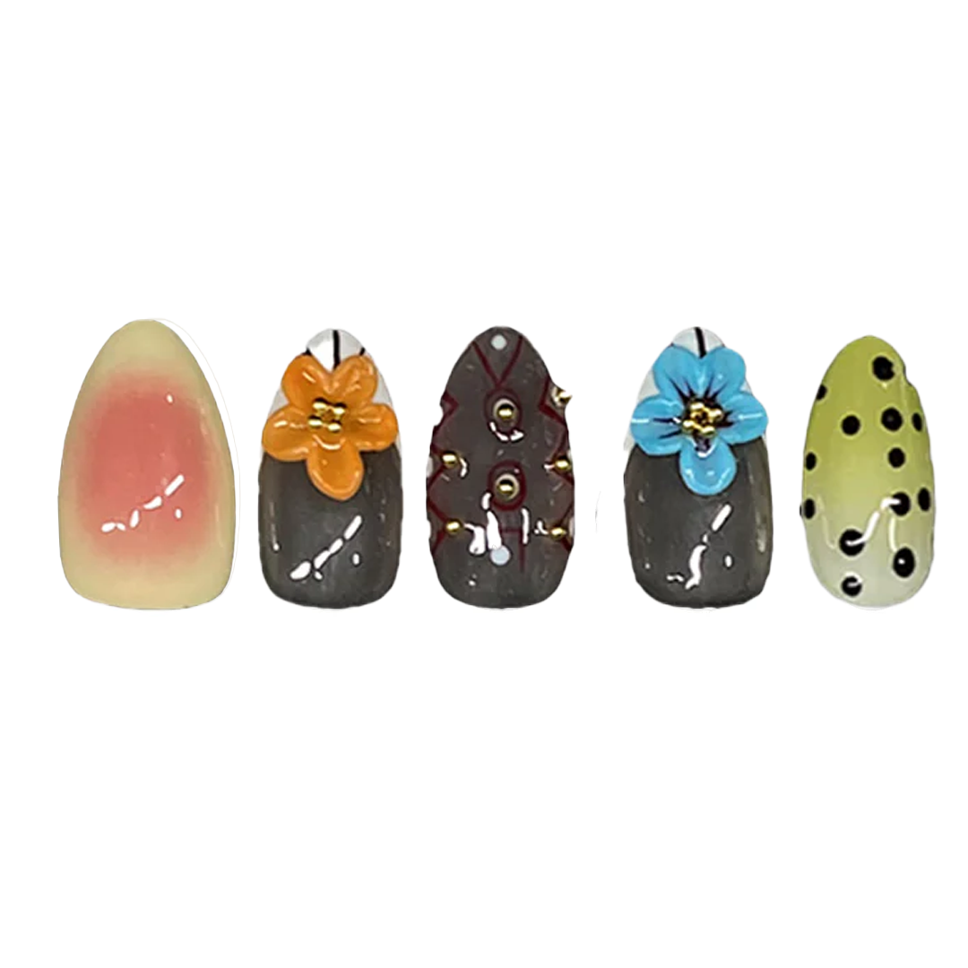 Siva Nail, Cosmic Bloom 3D Flower & Polka Handmade Press on Nails