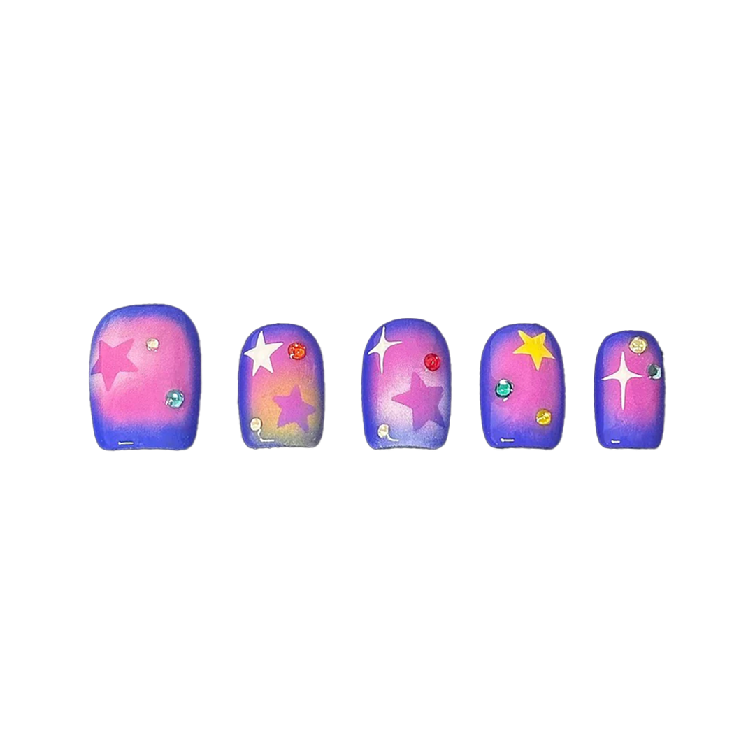Siva Nail, Cosmic Bloom, Purple Sunset Handmade Press on Nails
