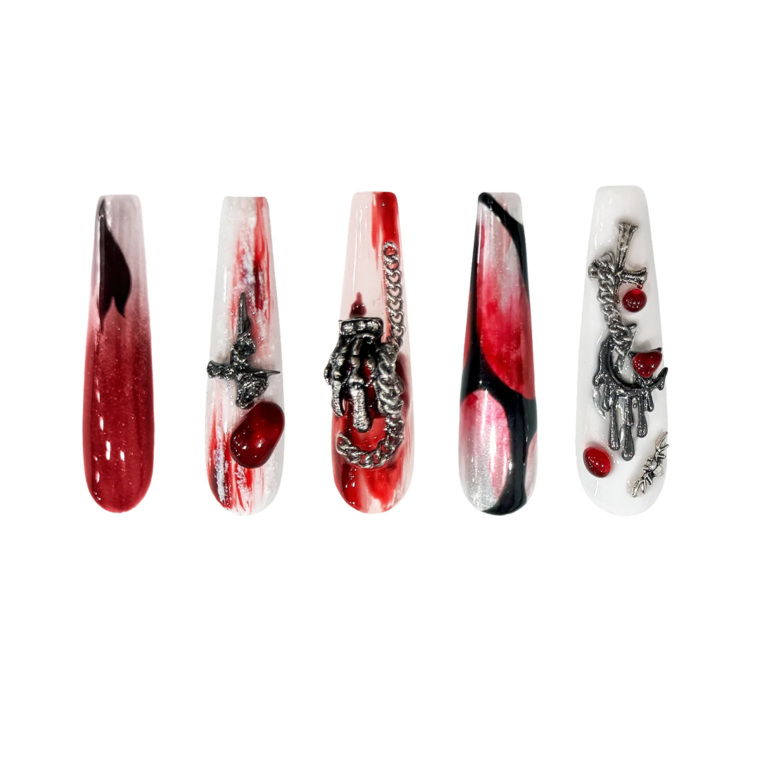 Siva Nail, Crimson Metal, Gothic Glam Press on Nails