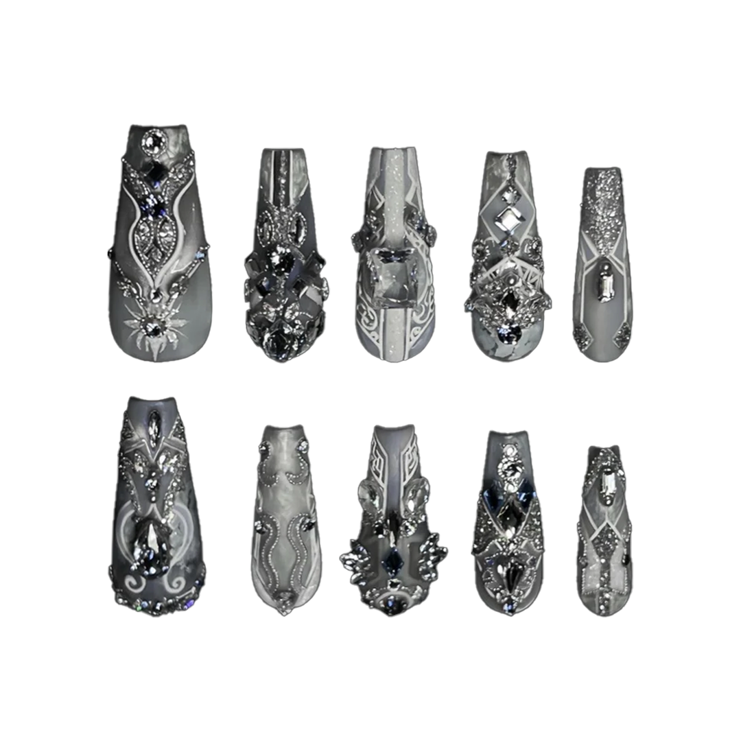 Siva Nail, Crystal Crown, Glamorous Handmade Press on Nails