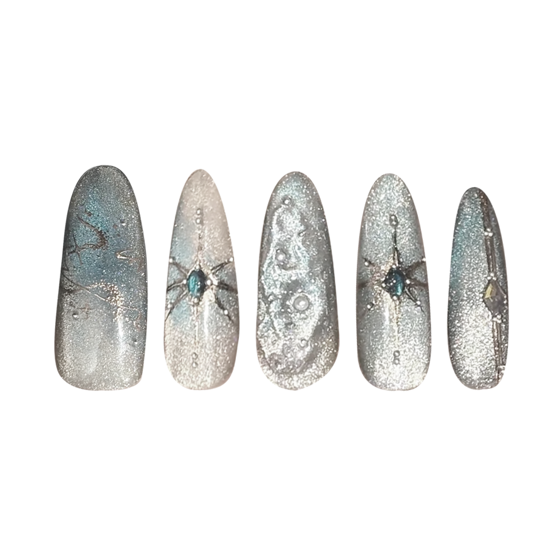 Siva Nail, Crystal Nebula, Holographic Teal Handmade Press on Nails