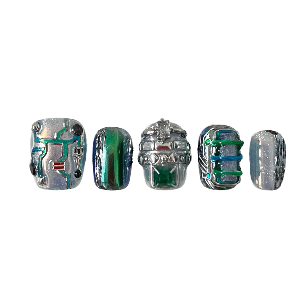 Siva Nail, Cyber Glow, Futuristic Handmade Press on Nails