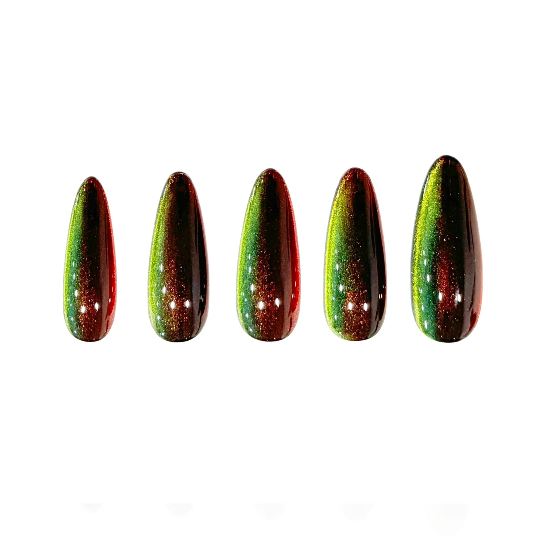 Siva Nail, Dark Flame, Green Glow Press on Nails