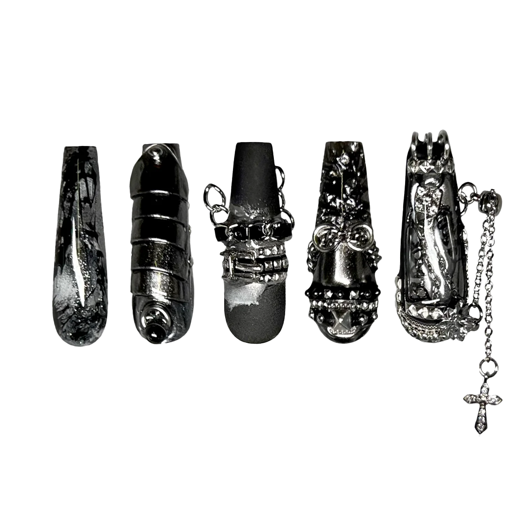 Siva Nail, Dark Knight, Armor Inspired Style Handmade Press on Nails