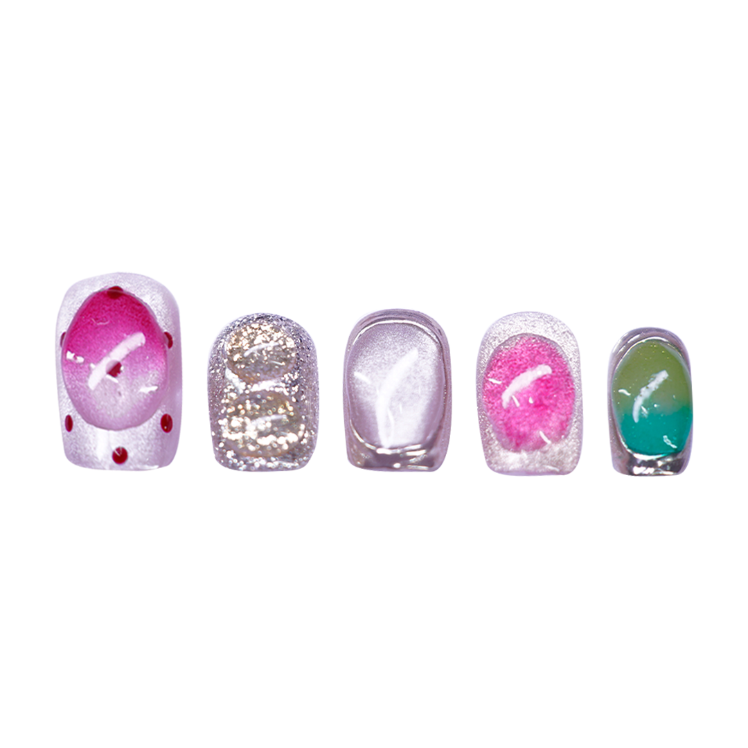 Siva Nail, Dopamine Gummy Armor – 3D Ice-Transparent Wearable Handmade Press on Nails